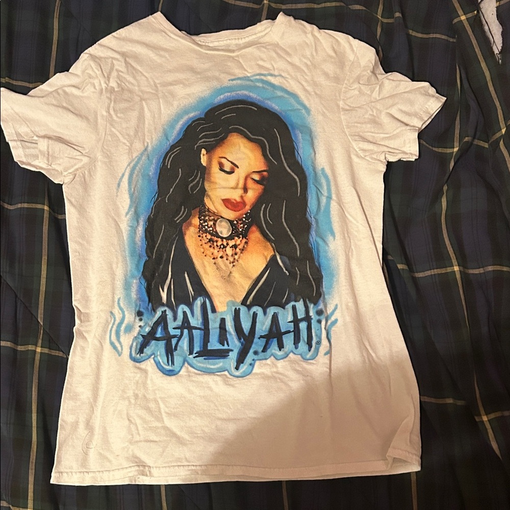 Graphic White T-Shirt with Blue Accents